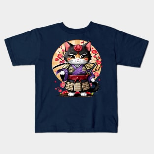 Japanese Samurai Cat Tattoo, Kawaii Ninja Cat Kids T-Shirt